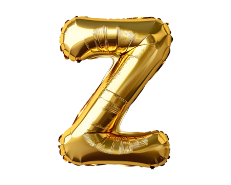 Gold Letter Z Foil Balloon on Transparent Background