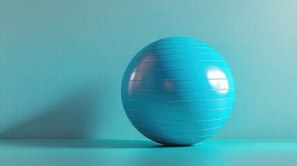 A vibrant blue exercise ball sat proudly on a sleek teal surface within a modern fitness setting, its round form symbolizing the energy and flexibility of exercise.