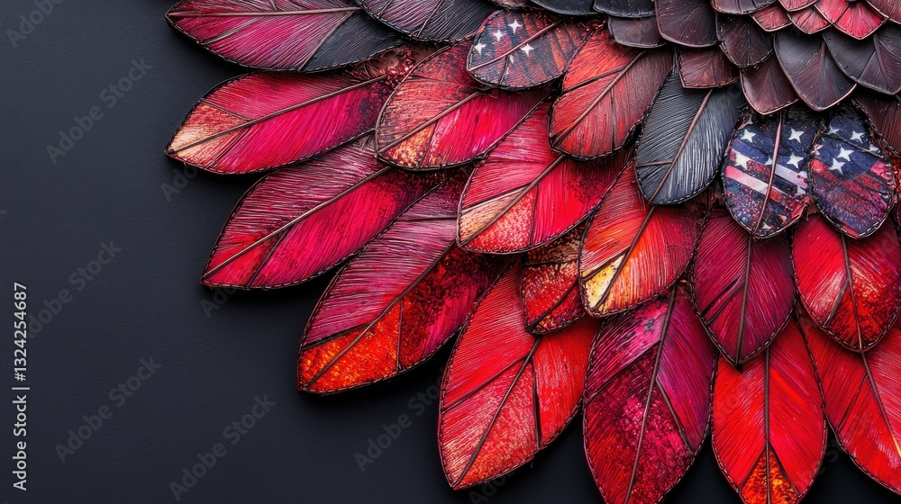 Poster a vibrant arrangement of red and black leaves, featuring intricate textures and patterns, creating a