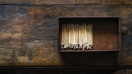 Matches in Wooden Box on Rustic Table