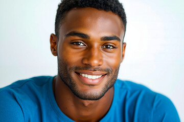 Obraz premium A man in a blue shirt smiles at the camera