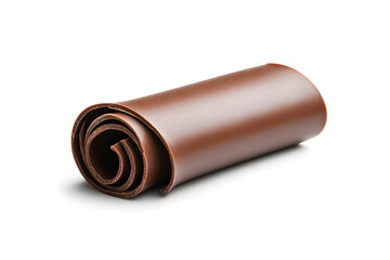 Realistic chocolate curl with smooth texture isolated on white backdrop