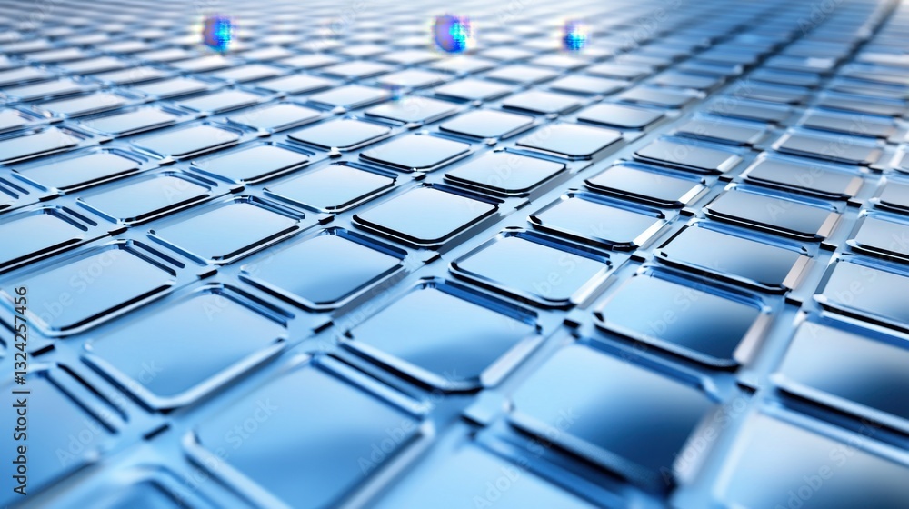 Poster a high-tech 3d-rendered abstract blue metal surface with geometric forms and dynamic lighting effect
