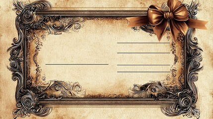 Vintage parchment-bordered gift certificate, warm sepia and cream color scheme, ornate corners, blank fields for personalization