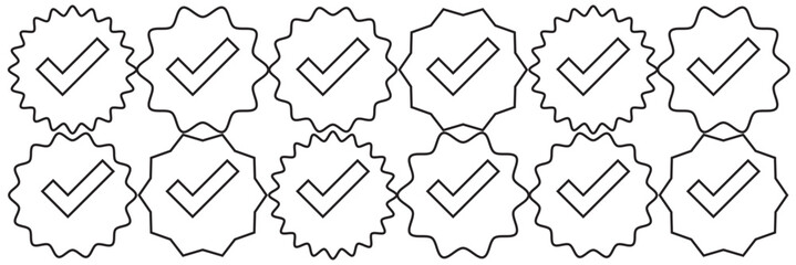 Checkmark in circle icon set. Checkmark tick icon set. Line and glyph check mark