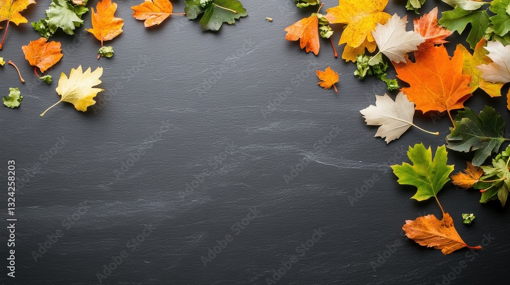 Poster a vibrant collection of autumn leaves lying on the floor captured in a studio setting with stunning 