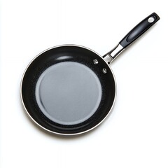 Empty Speckled Gray and Black Frying Pan on White Background