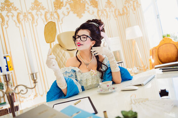 Elegant aristocrat dressed in historical attire highlighting an intriguing contrast between...