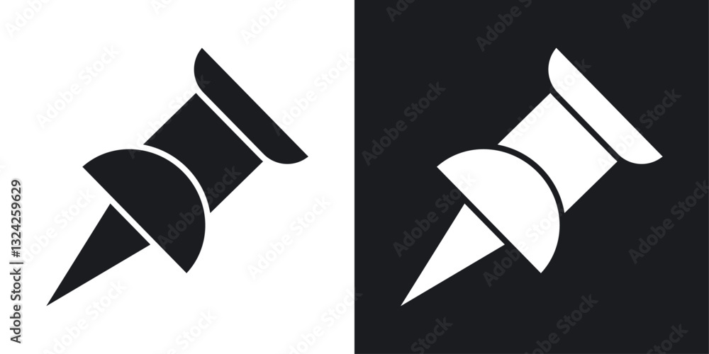 Poster push pin icons in flat vector style