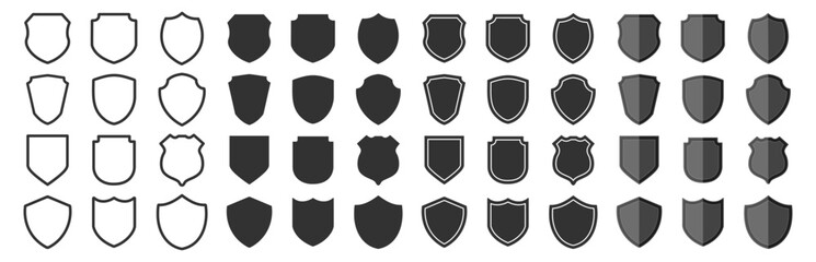 Shield icon set in vintage style. Protection secure lock vector sign. Security and privacy symbol isolated on transparent