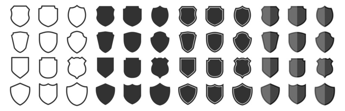 Shield icon set in vintage style. Protection secure lock vector sign. Security and privacy symbol isolated on transparent