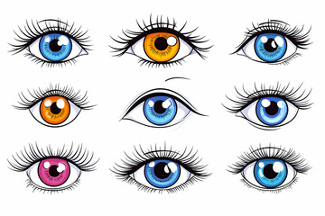 Colorful stylized eyes with various iris colors