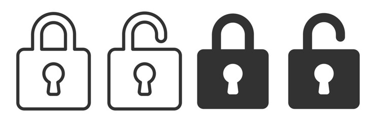 Lock icon set isolated on transparent. Security and protection symbol. Locked and unlocked icon.