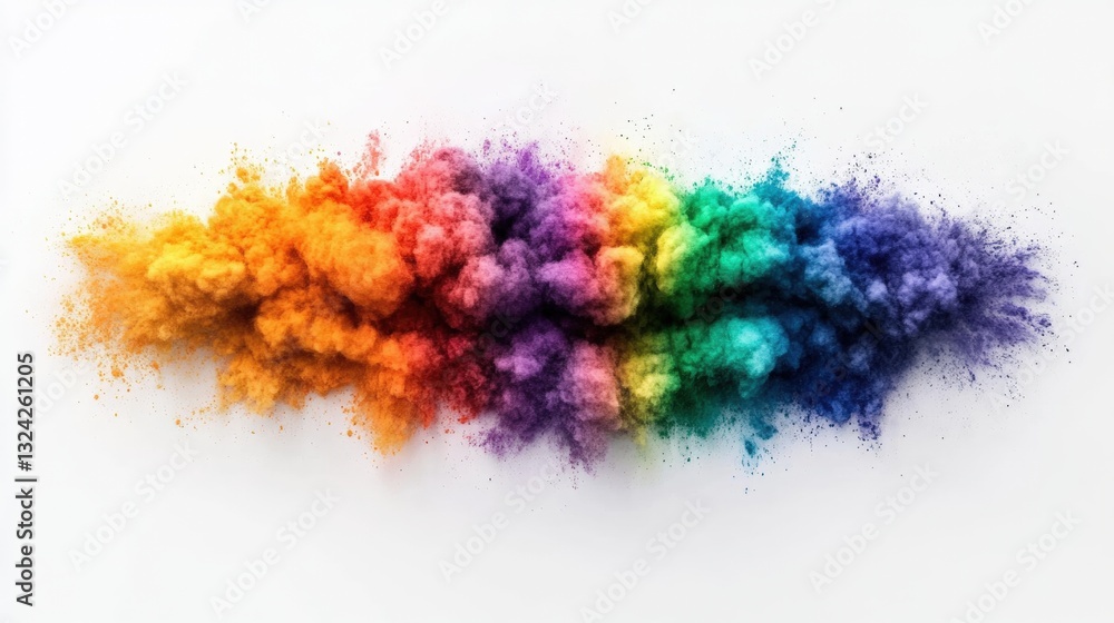 Poster vibrant rainbow colored powder explosion creating a stunning visual display of colorful particles in
