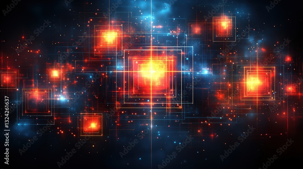 Poster abstract cosmic art with glowing stars and vibrant colors creating a mesmerizing visual experience