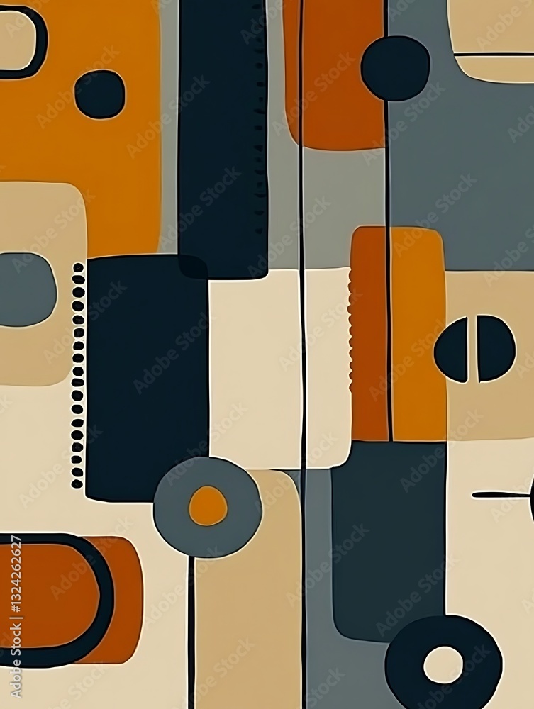 Poster modern geometric abstract design with rounded shapes and retro palette