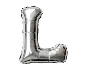 Silver Letter L Foil Balloon on Transparent Background