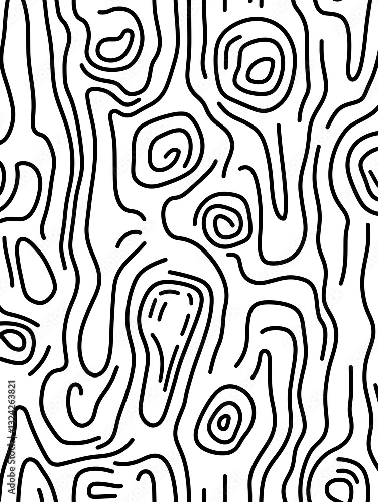 Poster monochrome undulating curves and lines seamless organic pattern art