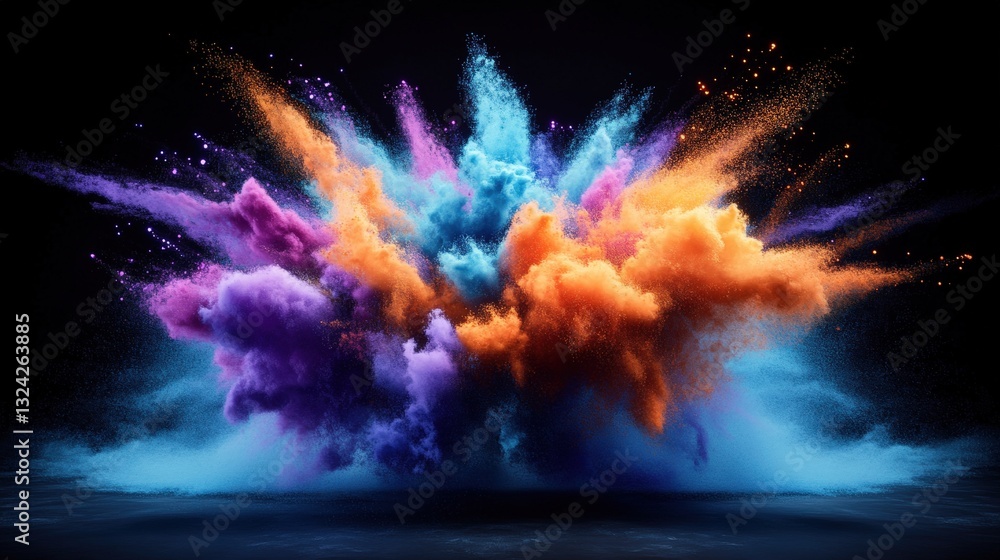 Poster captivating colorful explosion of powder creating a dynamic and artistic scene full of energy and vi