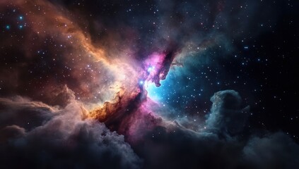 Fototapeta premium Cosmic nebula with vibrant colors star-filled space mesmerizing celestial cloud interstellar dust and gas glowing universe deep space fantasy