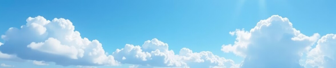 Light airy cumulus clouds scattered across the clear blue sky, gentle, hazy