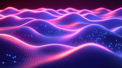 Vibrant abstract waves of light, flowing patterns, digital art, glowing particles in motion, modern design aesthetic