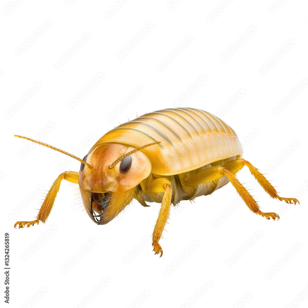 Poster a close-up shot of a cockroach showcasing its intricate body structure and details against a neutral