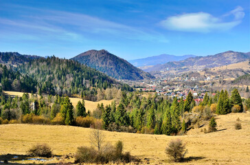 Scene in Pieniny mountains on a  sunny early spring day, Szczawnica, Poland