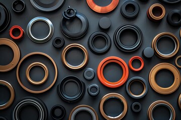 sharp image of Top view of various paronite gaskets