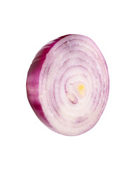 Fresh peeled red or purple onion bulb in half isolated with clipping path in png file format