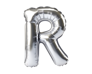 Silver Letter R Foil Balloon on Transparent Background