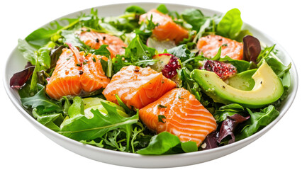 Salmon and avocado salad with fresh greens