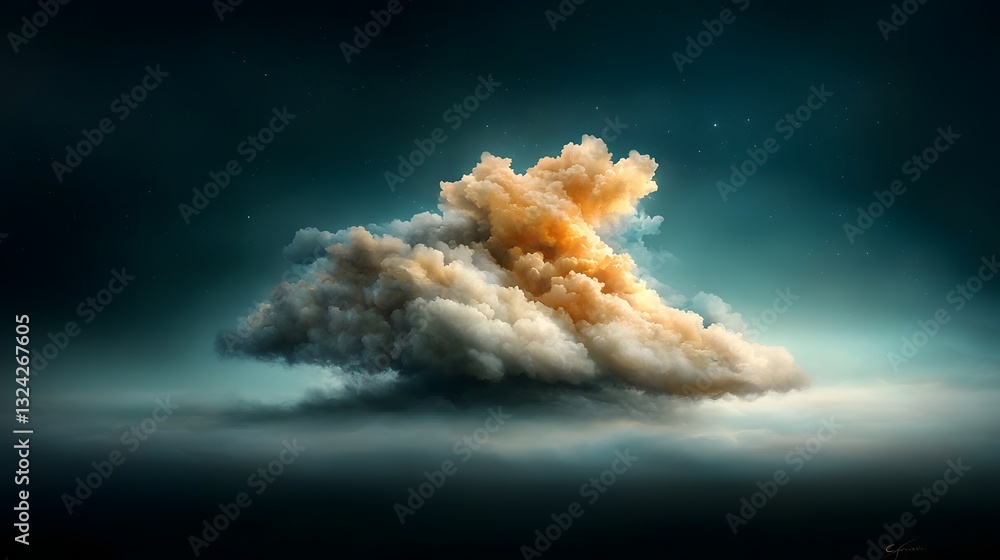 Poster delicate and wispy cloud formations showering a tranquil ebony night sky creating a serene and atmos