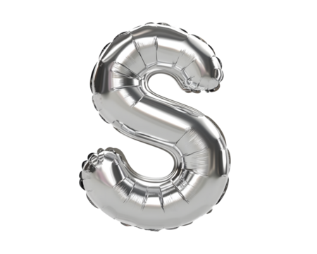 Silver Letter S Foil Balloon on Transparent Background