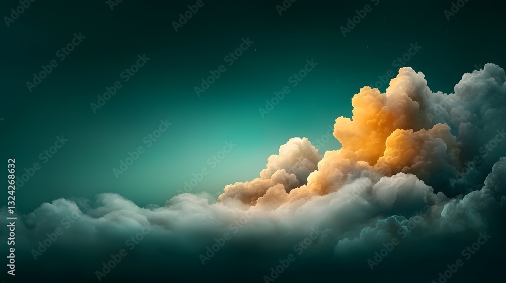 Poster delicate cloud formations wispy and ethereal showering a tranquil ebony background striking a serene