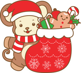 Cute Monkey christmas vector icon. Funny baby Monkey animal series christmas illustration.