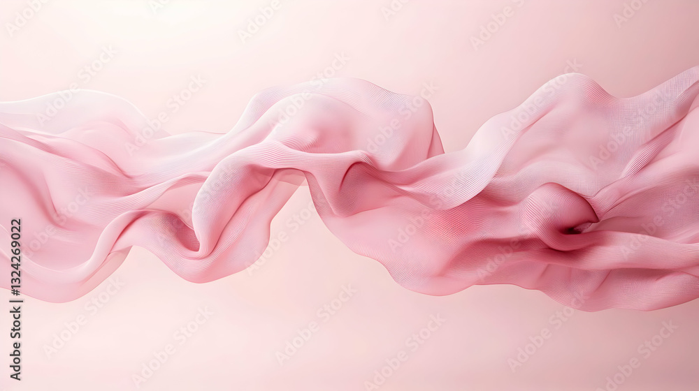 Poster abstract pink cloth flowing against a soft gradient background with textured details