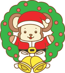 Cute Monkey christmas vector icon. Funny baby Monkey animal series christmas illustration.