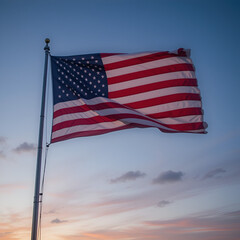 Obraz premium American flag waving gently at dusk.