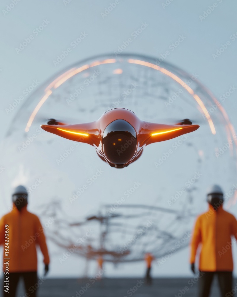 Aufkleber Next-Gen Urban Innovation AI-Powered Drone Architecture in Smart Construction - Futuristic Technological Visualization of Industrial Precision and Digital Transformation