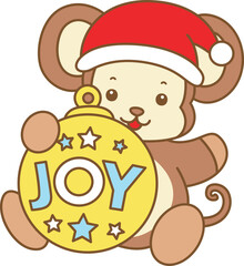 Cute Monkey christmas vector icon. Funny baby Monkey animal series christmas illustration.