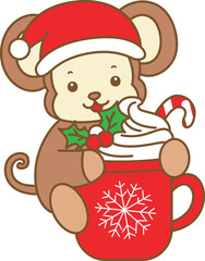 Cute Monkey christmas vector icon. Funny baby Monkey animal series christmas illustration.