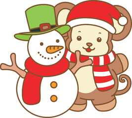 Cute Monkey christmas vector icon. Funny baby Monkey animal series christmas illustration.