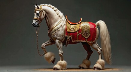 Fototapeta premium Conceptual portrayal of a majestic royal horse showcasing grandeur and detailed craftsmanship