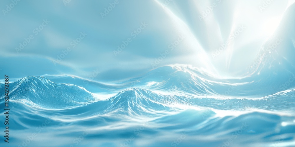 Poster soft blue ocean waves with sunlight creating tranquil atmosphere