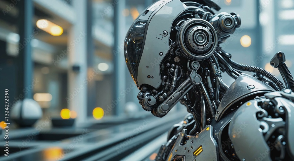 Poster intricate mechanical robot in a futuristic technological environment