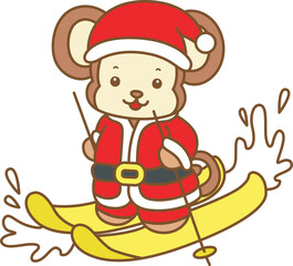 Cute Monkey christmas vector icon. Funny baby Monkey animal series christmas illustration.