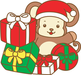 Cute Monkey christmas vector icon. Funny baby Monkey animal series christmas illustration.