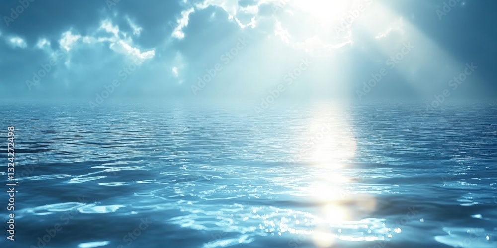 Poster sunlight piercing through clouds over calm ocean waters