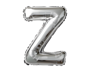 Silver Letter Z Foil Balloon on Transparent Background